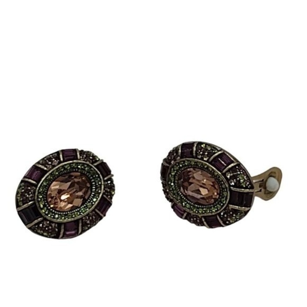 Vintage Heidi Daus Swarovski Crystal Mango Button Clip-on Earrings